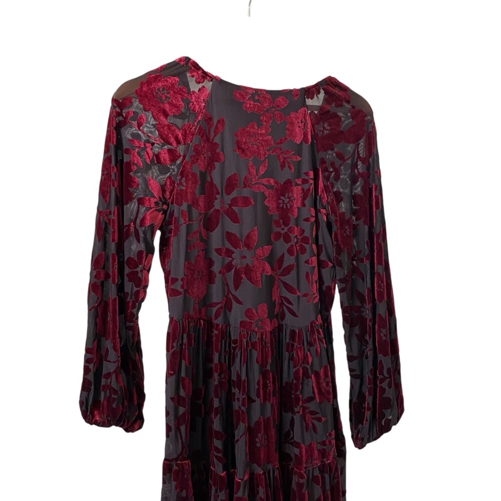 Taylor flocky velvet burnout dark floral bishop sleeve v neck whimsigoth dress 8 - Picture 10 of 12
